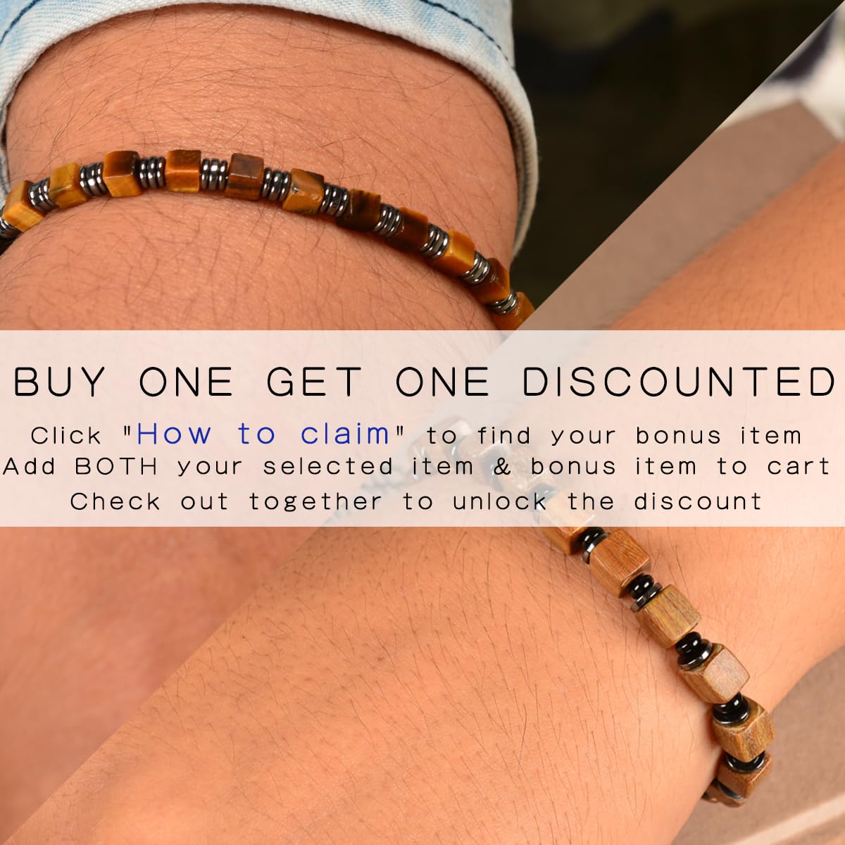 Casvia Tiger's Eye Hematite Beaded Bracelet for Men, Square Stone Adjustable Stainless Steel Chain, Handmade Stylish Jewelry Gift for Dad, Husband, Son & Friend