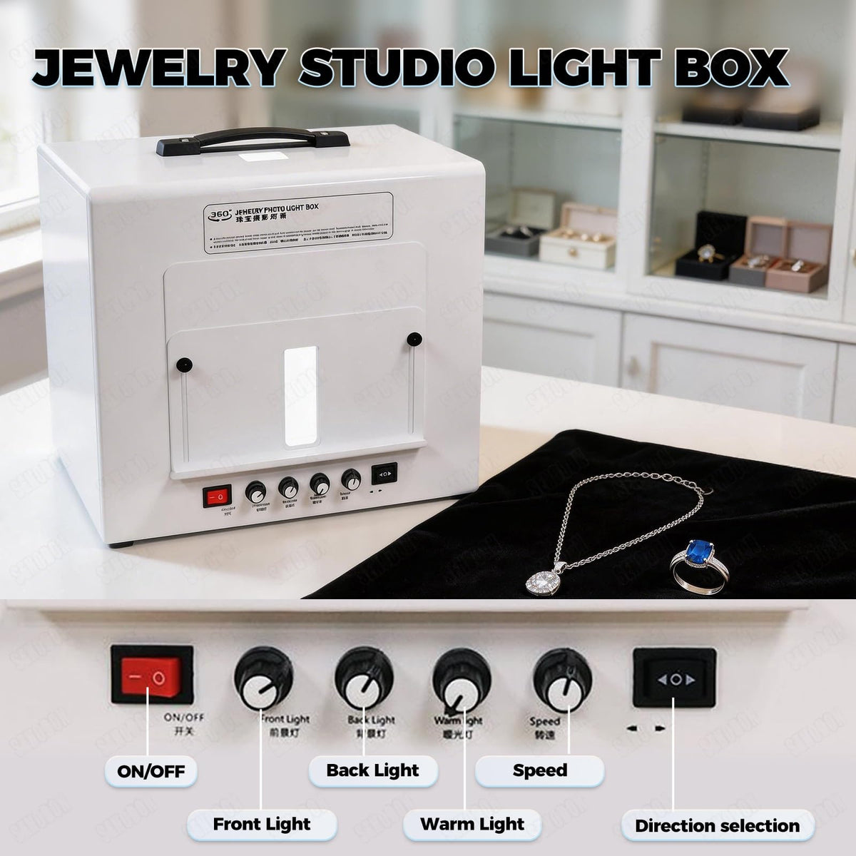 Jewelry Photography Light Box Kit with Adjustable Turntable, 22000Lux Professional Studio Setup for Stunning Gemstone Images, Customizable Speed, for Small Items with Full Accessories(Tb20)