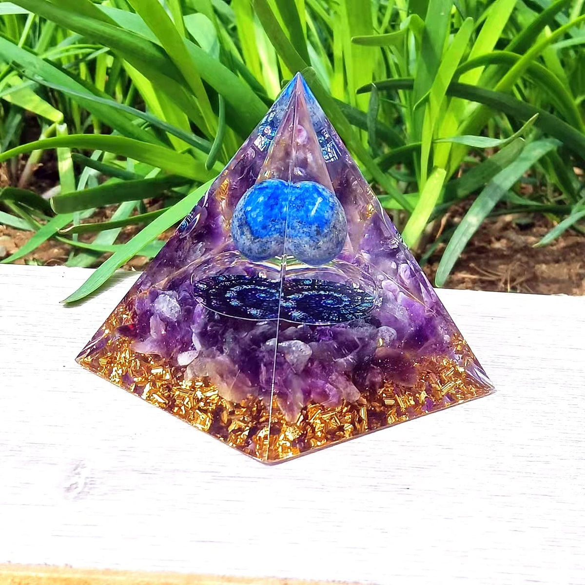 ycyingcheng Moonstone Crystal Orgone Pyramid Ogan Crystal Energy Tower, Nature Reiki Chakra Crushed Stone Jewelry, Crystal Pyramid for Home Decor (Crystal Pyramid-16)