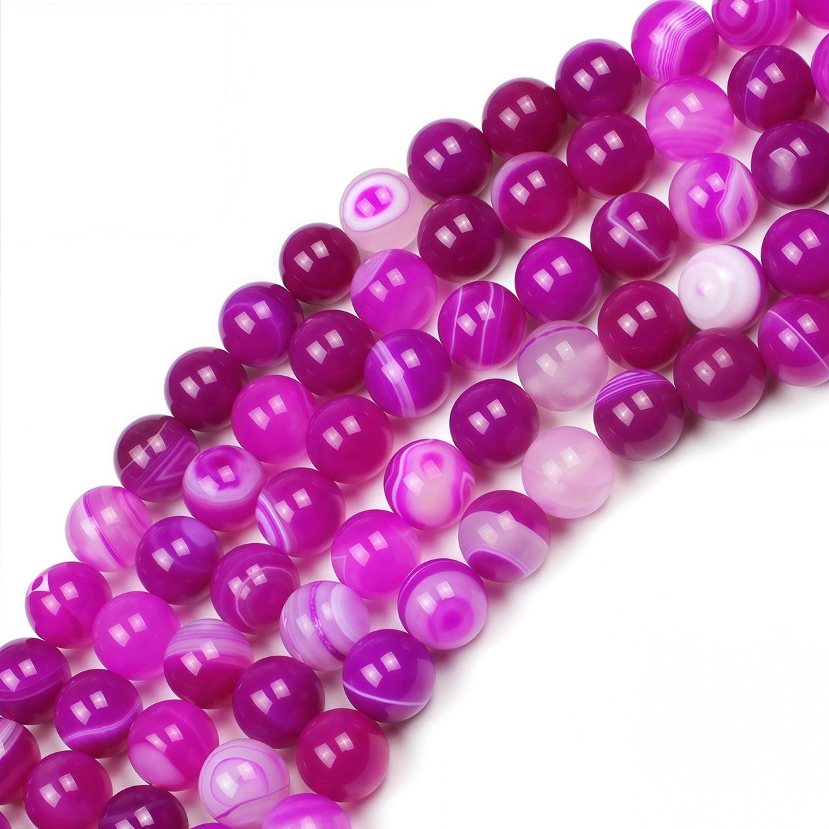 MJDCB Natural Stone Beads Rose Red Stripe Agate Round Loose Beads for Jewelry Making DIY Bracelet Necklace (12mm)