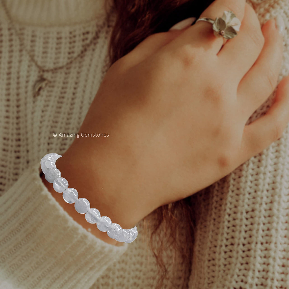 Amazing Gemstone Selenite Bracelet, Gifts For Men & Women - Protection Healing Crystal Bracelet - 8mm Gemstone Beaded Adjustable Bracelet, Pulseras Para Hombres Mujer Stocking Stuffers