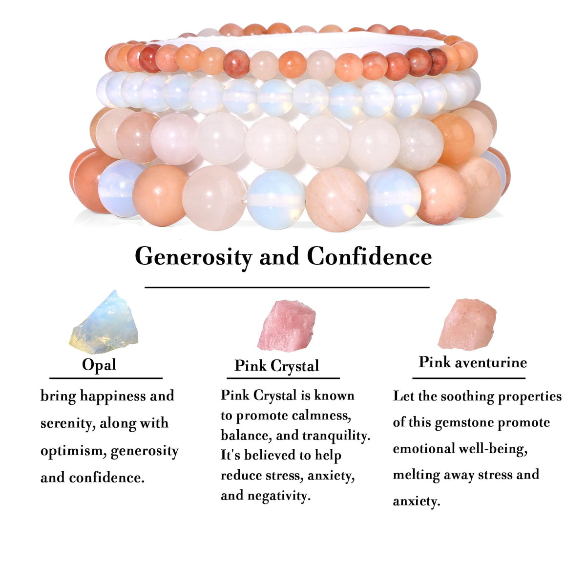 Vinswet 4pcs Natural Stone Beaded Bracelets for Women Men,Healing Crystal Gemstones Stretch Bracelet,4mm 6mm 8mm 10mm Pink aventurine Crystal Opal Anxiety Stress Relief Bracelet Jewelry Gifts