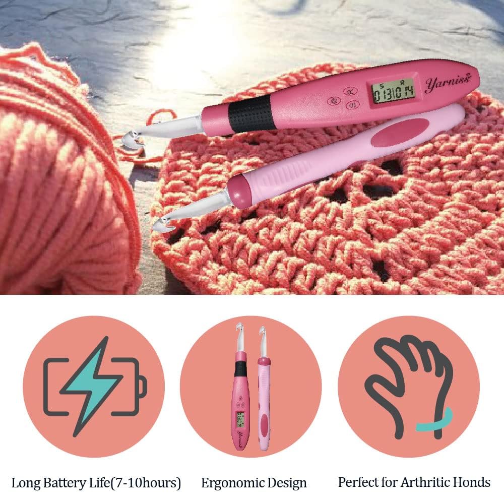 Yarniss 17 Size Counting Crochet Hooks Set, Light Up Crochet Hooks for Stitch&Row Counter and Blocking Mats for Knitting&Crochet Project, Thickened Blocking Board with Grid Line&T-Pins