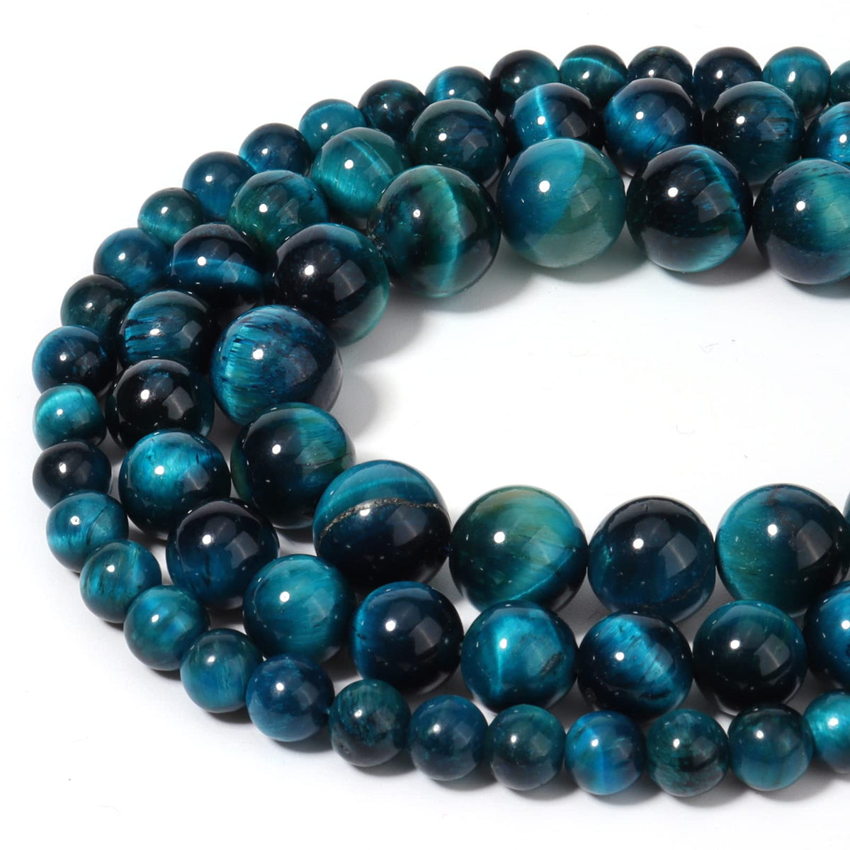 60pcs 6mm Natural Aquamarine Tiger Eye Gemstone Beads Energy Healing Crystal Round Loose Stone Beads for Jewelry Making, DIY Bracelets Necklaces