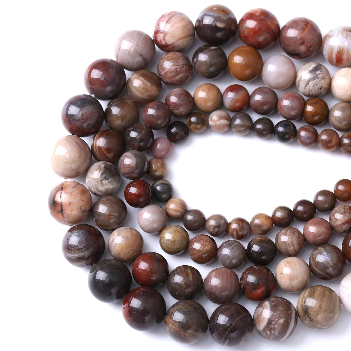 32pcs 12mm Natural Wooden Petrified Jade Agate Gemstone Beads Round Loose Spacer Beads for Jewelry Making DIY Bracelet Necklace 1 Strand 15inch
