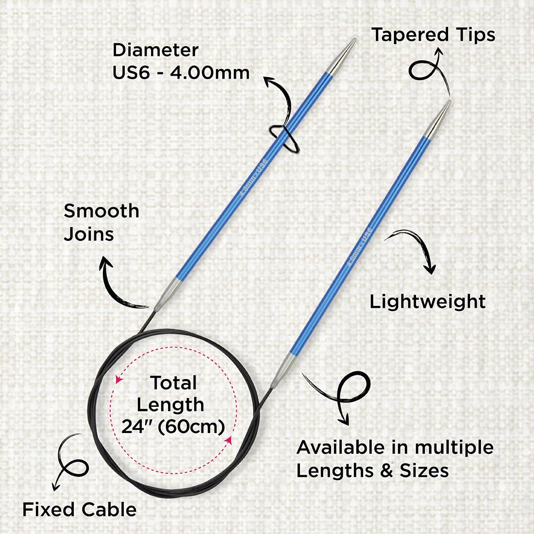 KnitPro Zing Fixed Circular Needles 40" (100cm) | US Size 6 (4mm)