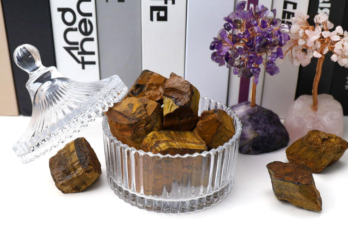 QINJIEJIE Tiger Eye Raw Crystals Stones Natural Rough Gemstones Rocks Bulk Large 0.8-1.2" Gems Reiki Fountain Rock for Tumbling Cabbing Polishing Wire Wrapping Wicca Decoration 0.45 lbs