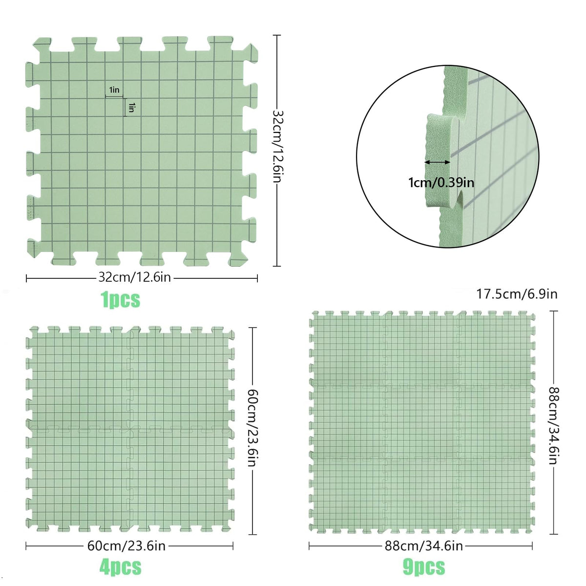 CraftyManor 5 PCS Blocking Mats for Knitting & Crochet Projects, Crochet Blocking Mat with 50 T- Pins, Knitting Board and Pins (Green 5PCS)