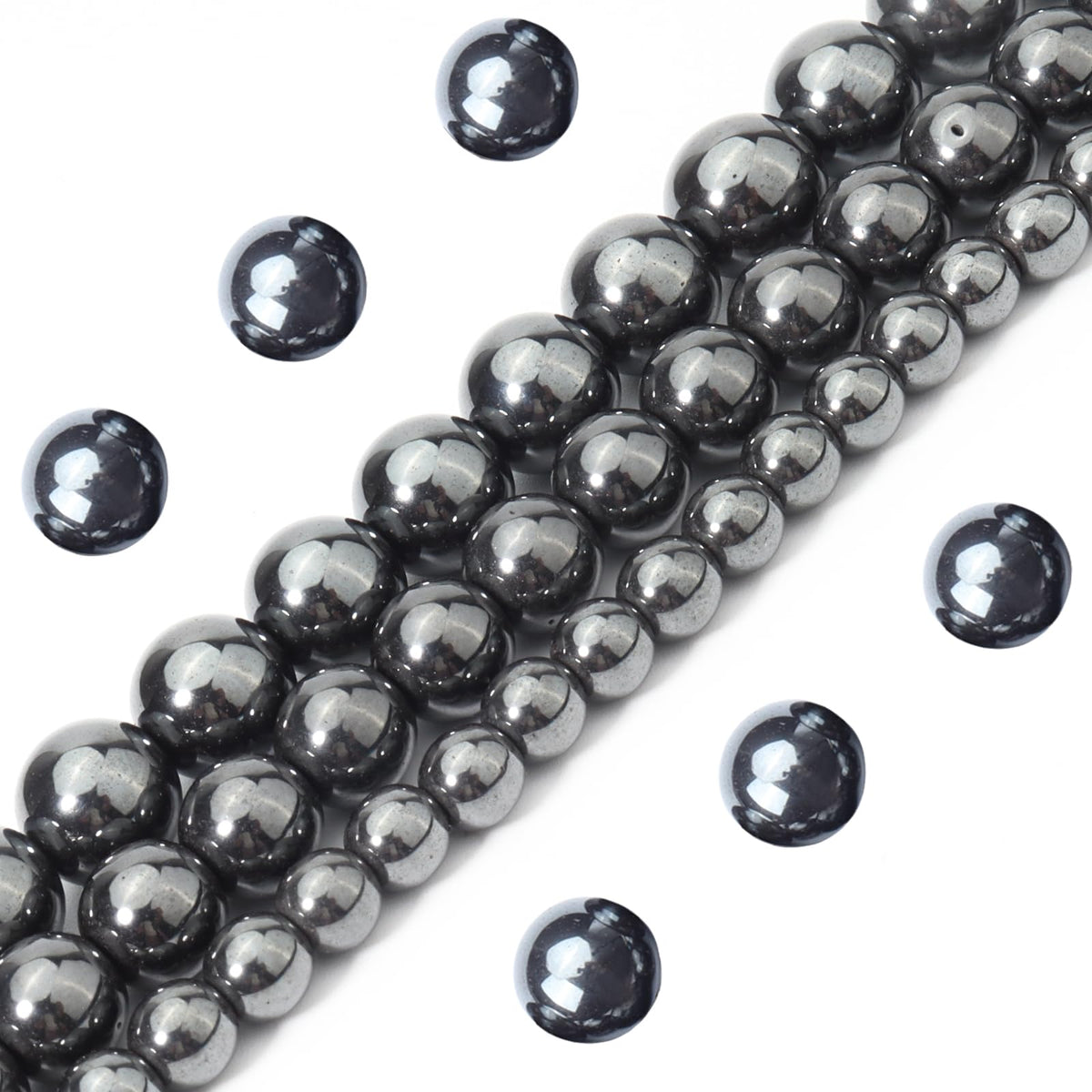 Siomia 45pcs 8mm Natural Black Hematite Beads Energy Healing Crystal Round Loose Stone Beads for Jewelry Making, DIY Bracelets Necklaces