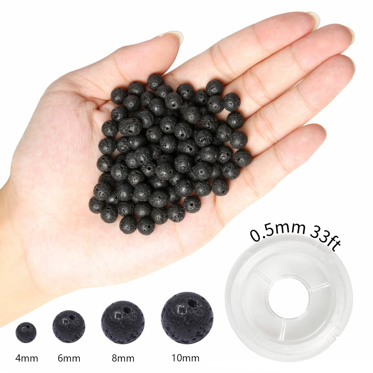 NITOPUPU 100Pcs 10mm Natural Black Volcanic Lava Gemstone Beads Round Loose Stone Beads for Jewerly Making with Crystal Stretch Cord