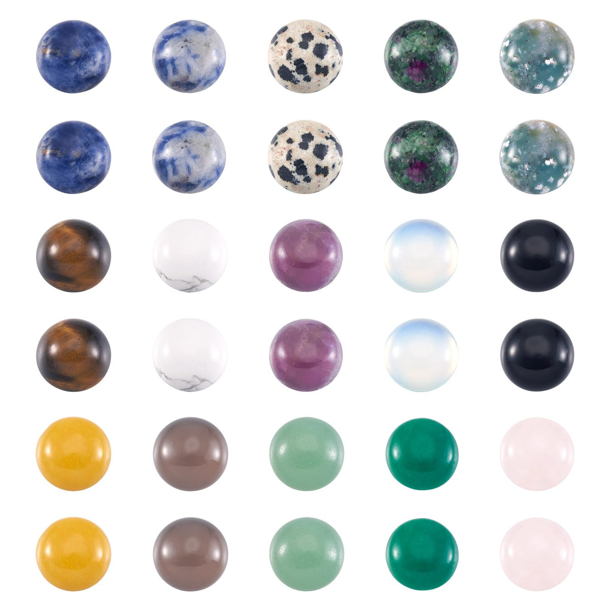 Fashewelry 30pcs Mixed Natural Gemstone Cabochons 12mm Flat Round Crystal Stone Cab Covers Chakra Healing Stone Beads for Earring, Pendant, Bookmark Cabochon Setting Jewelry Making