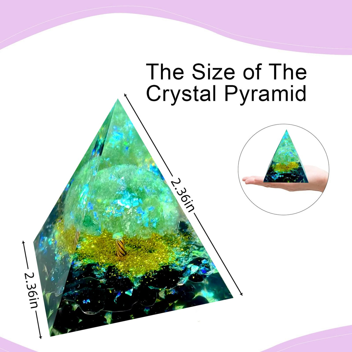 Saefheled Tree of Life Orgone Pyramid,Natural Green Strawberry&Obsidian Orgonite Healing Crystal Pyramid,Crystal Stone Positive Reiki Energy Generator Collection Wealth Lucky Meditation Tool(6cm)