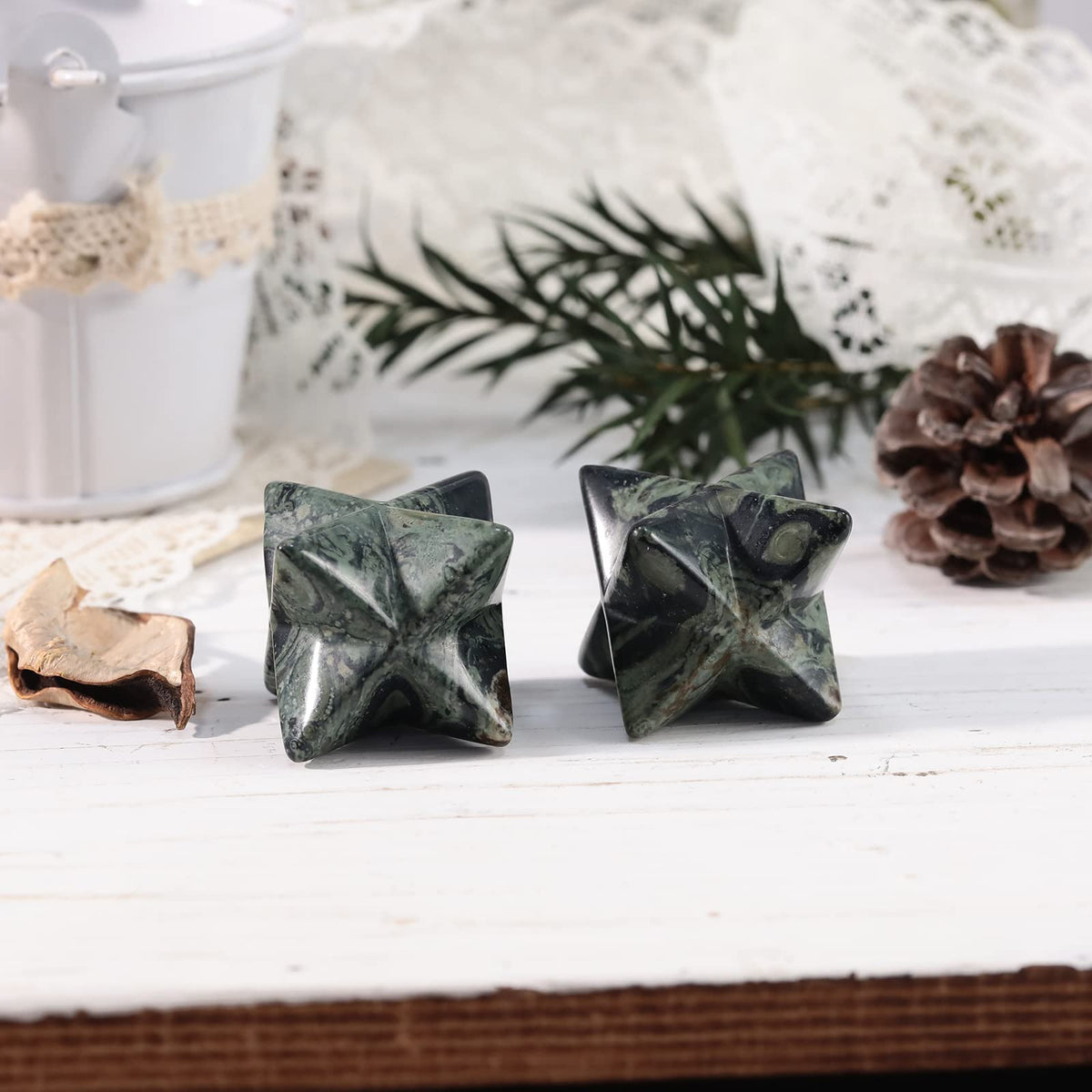 Loveliome Natural Kambaba Jasper Merkaba Crystal Protection Sacred Meditation Energy Generator Healing Chakra Six-Pointed Star 1 Inch