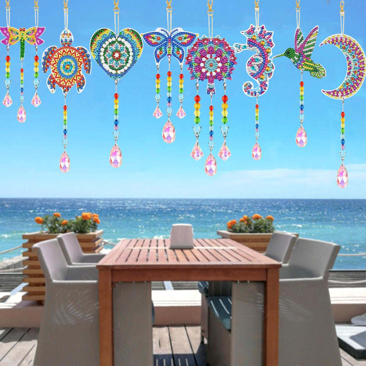 5D Diamond Painting Butterflies Suncatcher Wind Chimes Kit Sun Crystal Wind Chime Diamond Painting Kits Double Sided DIY Art Suncatchers Hanging Ornament Crafts for Home Window Decor (Style 8pcs)