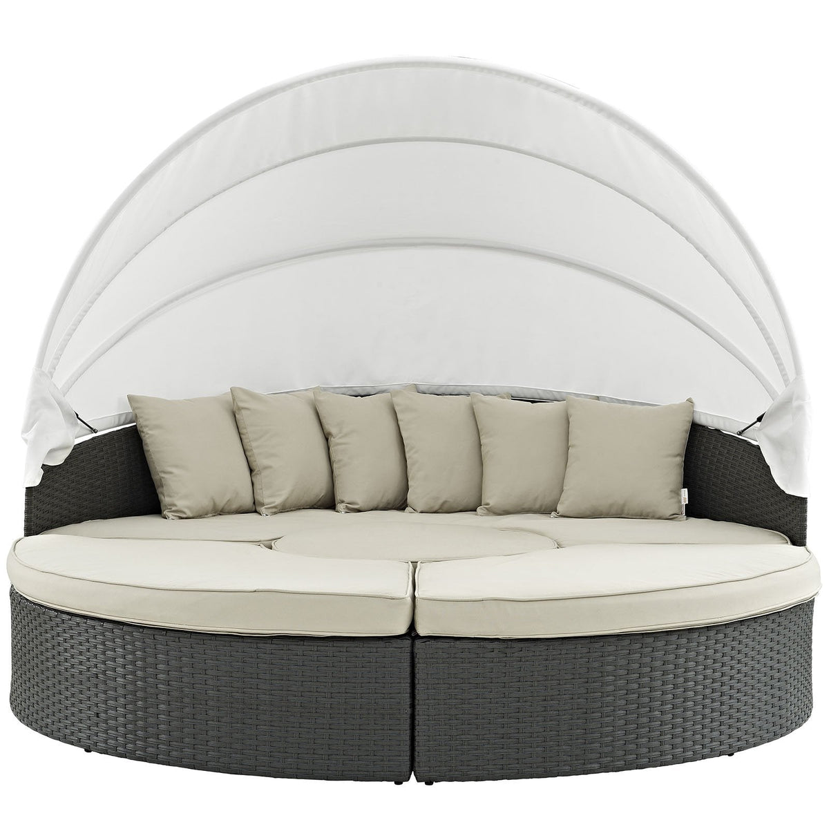 Modway Sojourn Outdoor Patio Sunbrella Sectional Daybed with Canopy in Antique Canvas Beige