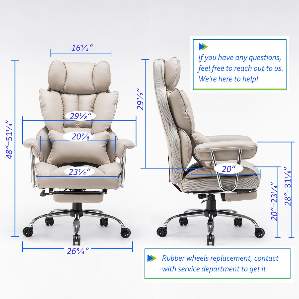 Efomao Big and Tall Office Chair 400lbs – PU Leather Executive Office Chair with Lumbar Support & Leg Rest, Heavy-Duty Computer Chair for Home Office, Grey