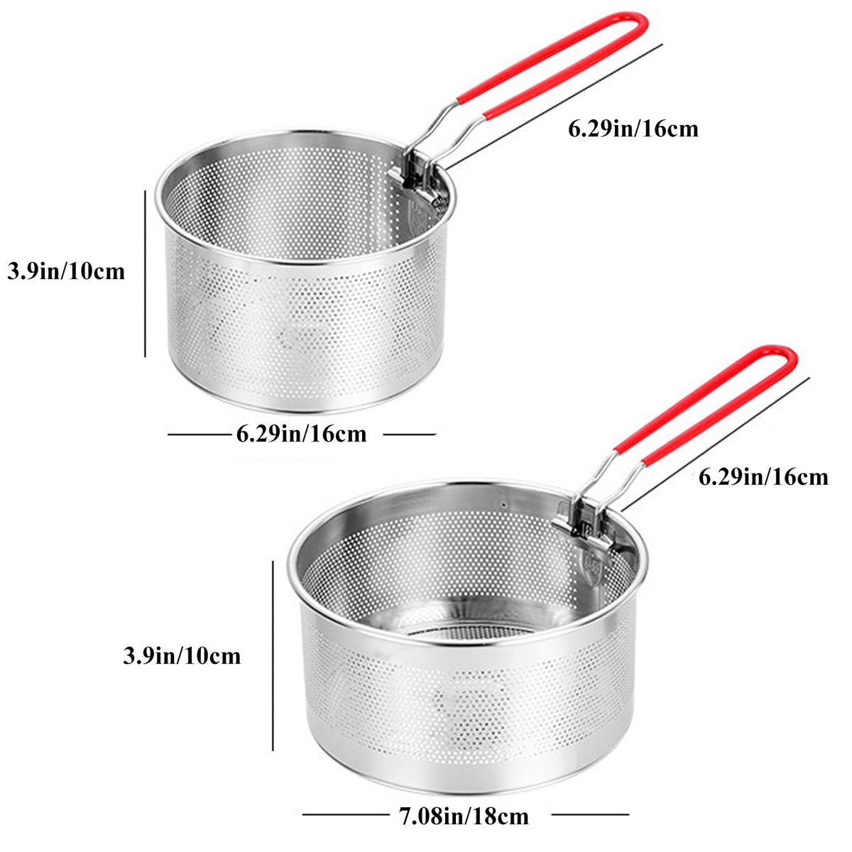Pasta Strainer Set of 2, Stainless Steel Noodle strainer with Removable Handle Metal Pasta Strainer Basket Deep Fryer Basket, Kitchen Colander for Washing Draining Deep-frying Boiling Steaming