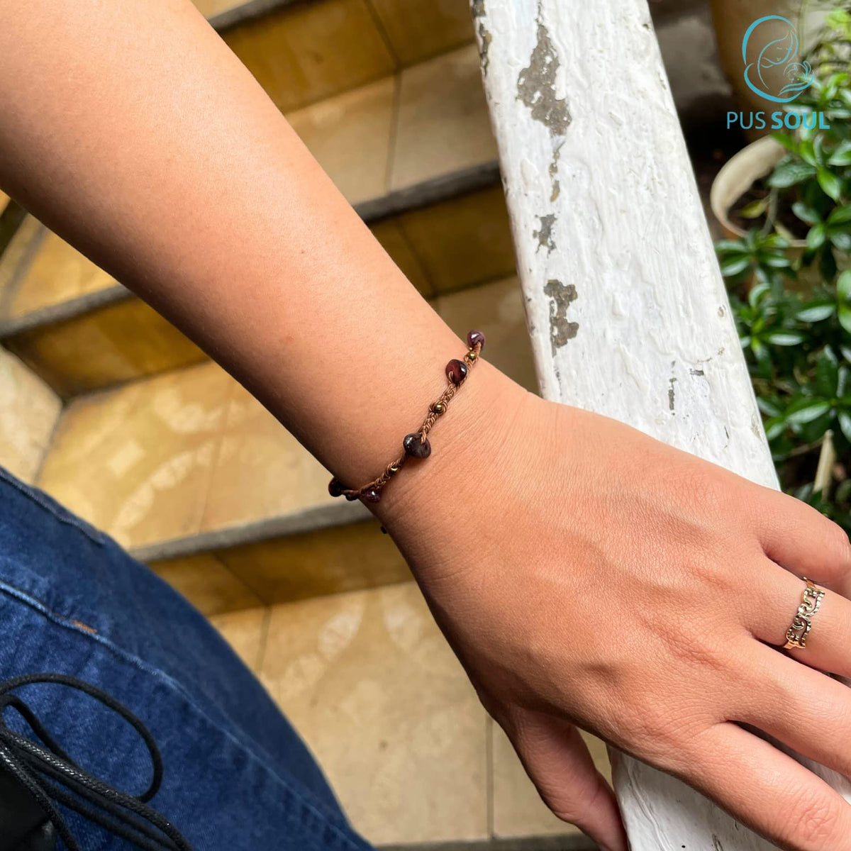 PusSoul Handmade Garnet Small Crystal Bracelet (6.5-7.5'') - Adjustable & Plus Size, Natural Healing Crystal Chips, Waterproof, Chakra Beaded - Unusual Jewelry for Women, Girl & Friendship from