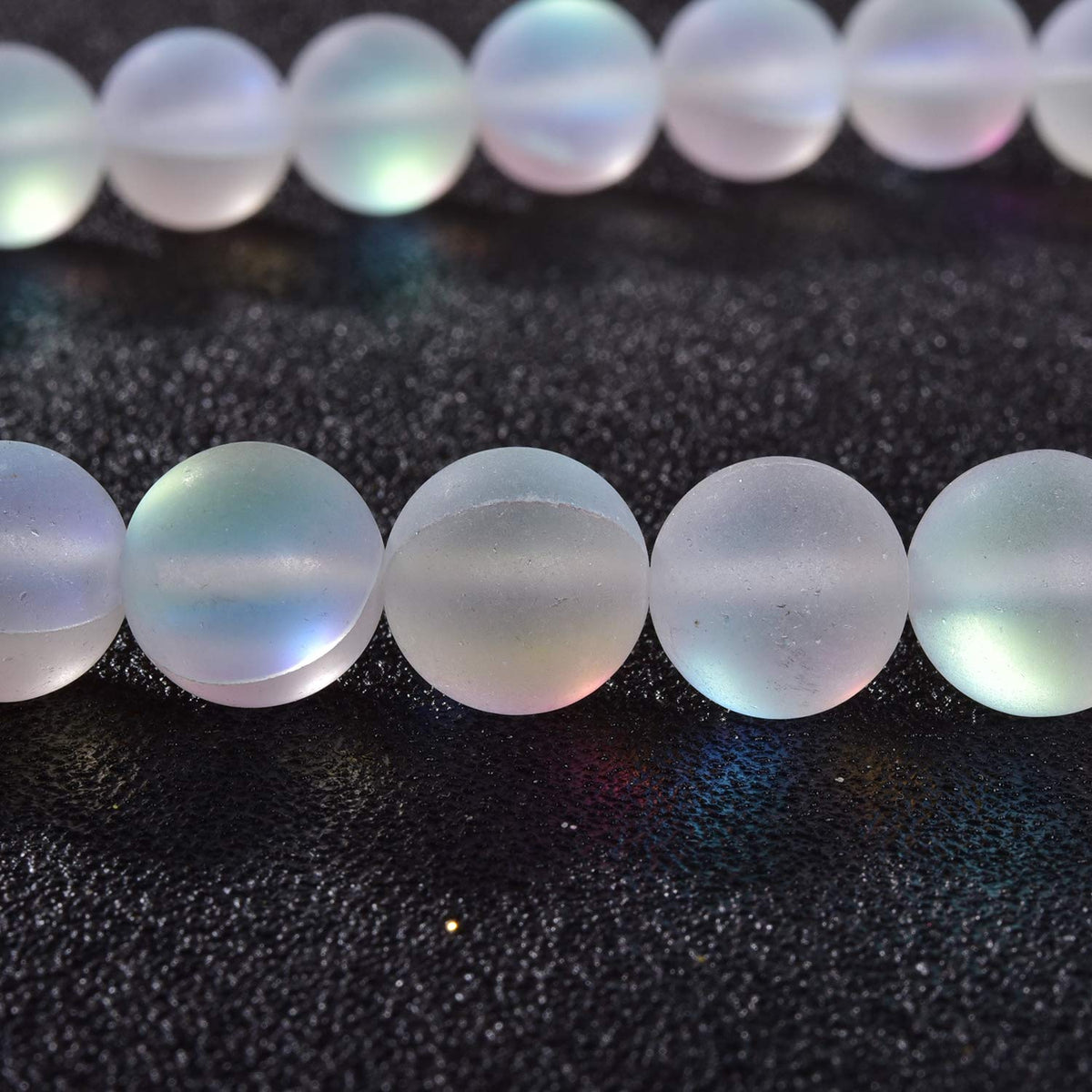 Asingeloo 4mm Matte Aurora Crystal Glass Beads White Mystic Aura Quartz Merimaid Frosted Moonstone Beads Crystal Healing Power for Jewelry Making 15" a Strand