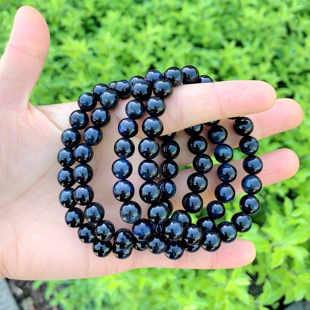Adabele Real Natural Grade A Dark Blue Tiger Eye Gemstone Beaded Bracelet 8 inch Stretch Chakra Healing Crystal Stone Jewelry Energy Quartz Rock GB8-C42