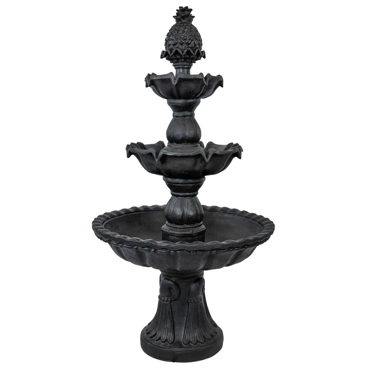 Sunnydaze 57" H Welcome 3-Tier Water Fountain - Large Electric Water Fountain with Pineapple Topper for Garden, Patio or Yard - Deep Espresso