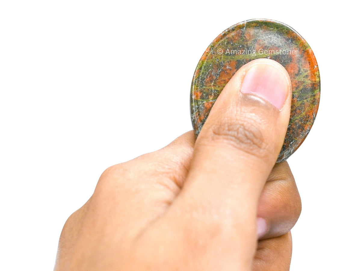 Amazing Gemstone Unakite Worry Stone Crystals and Healing Stones - Worry Stones for Stress Relief - Piedra Crystal Fidget for Meditation, Calming, Relaxation - Unique Stocking Stuffers