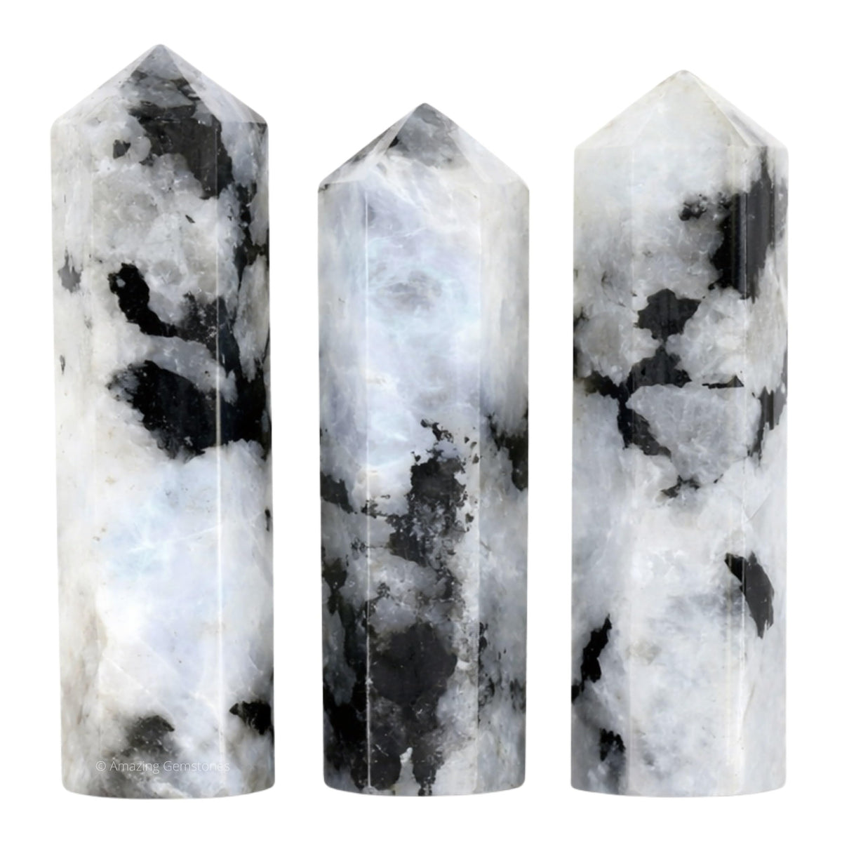 Amazing Gemstone Rainbow Moonstone Crystal Points Bulk Healing Crystals - Pack of 3 Single Terminated Healing Wand Point Bulk Crystals for Crafts, Crystal Grid, DIY Work - Premium Crystals