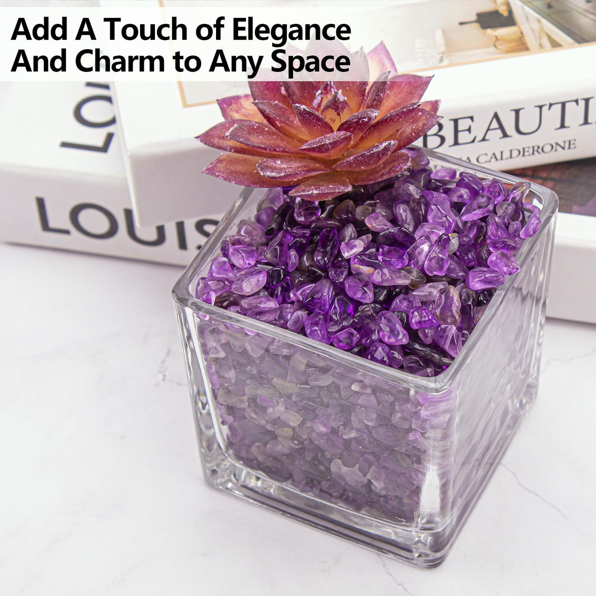 EZEELAI 0.5 Lb/230g Amethyst Quartz Crystal Chips Bulk, Purple Crushed Stones Natural Gemstones Healing Reiki Crystals Mini Quartz Vase Filler Aquarium Gravel Rocks, 5-7mm