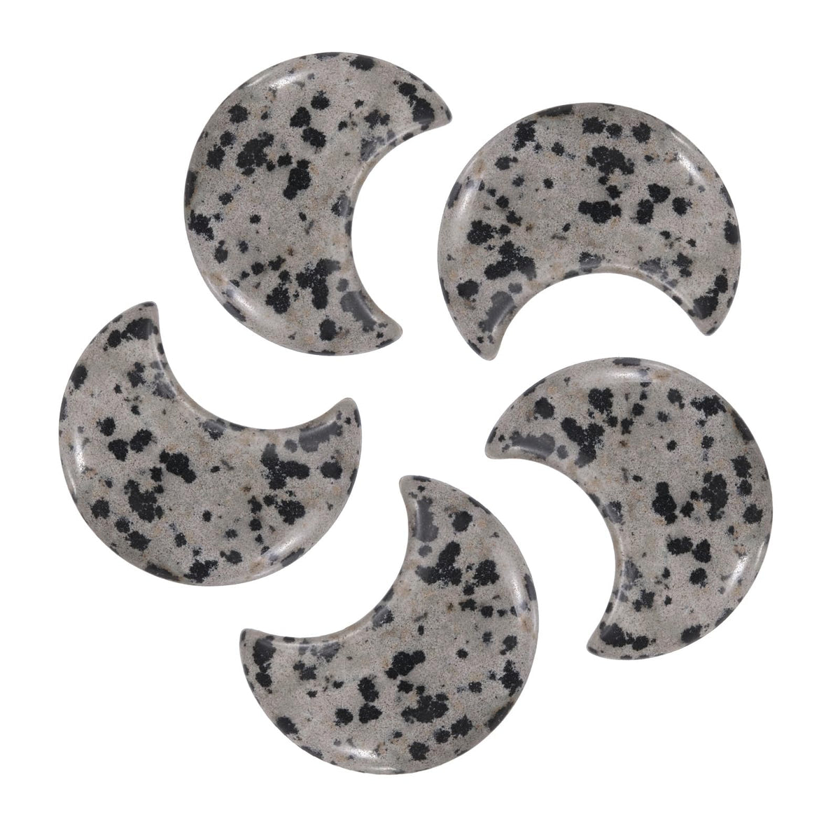 MECCANIXITY 5 Pcs Moon Crystal Worry Stone, 1.2 Inch Length Natural Spotted Jasper Moon Gemstone Bulk, Carved Pocket Stones for Meditation Balancing Pendant Decor