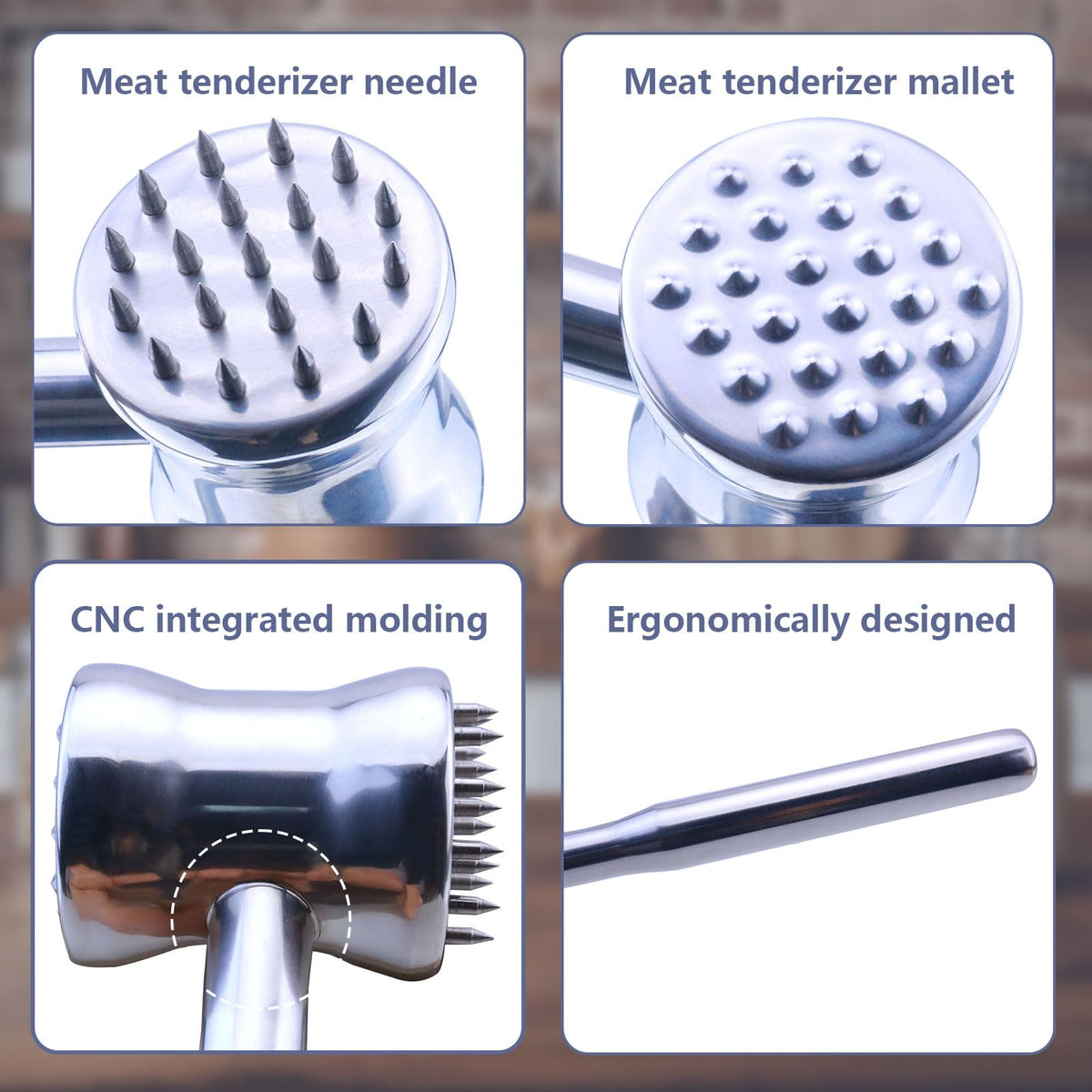 Dual-Sided 2-in-1 Stainless Steel Meat Tenderizer Tool, Meat Mallet Hammer with Meat Tenderizer Needles, Professional Kitchen Tool for Tenderizing Steak, Chicken and Beef, Easy-Grip Easy to Clean