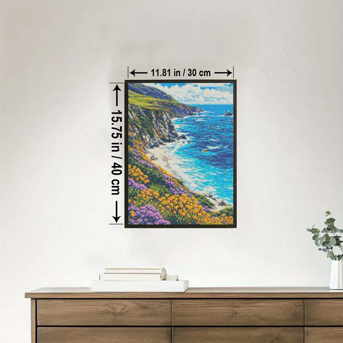 HUINORYA Big SUR California Scenery Diamond Painting Kit with Frame Full Square Drill DIY Bar Cafe Cave Home Room Wall Bathroom Porch Patio Decor Gift, 16 x 12 Inch