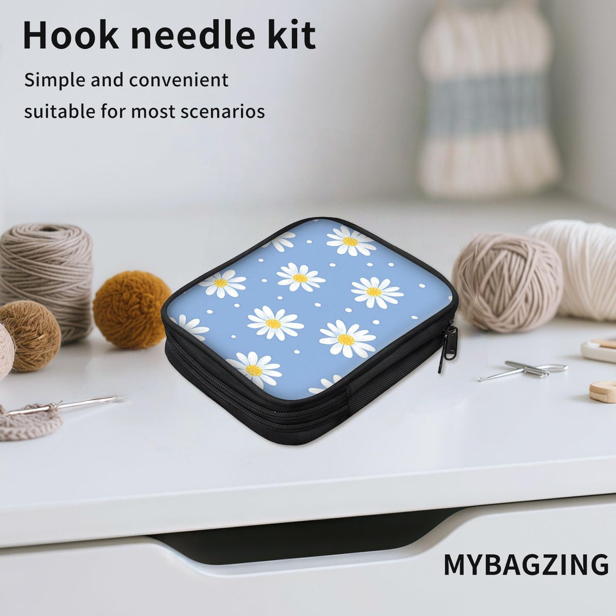 ETLKJVBL Crochet Hook & Knitting Needle Organizer Case, Small Daisy 2-Layer Travel Storage Bag for Hooks, Needles & Accessories, Empty