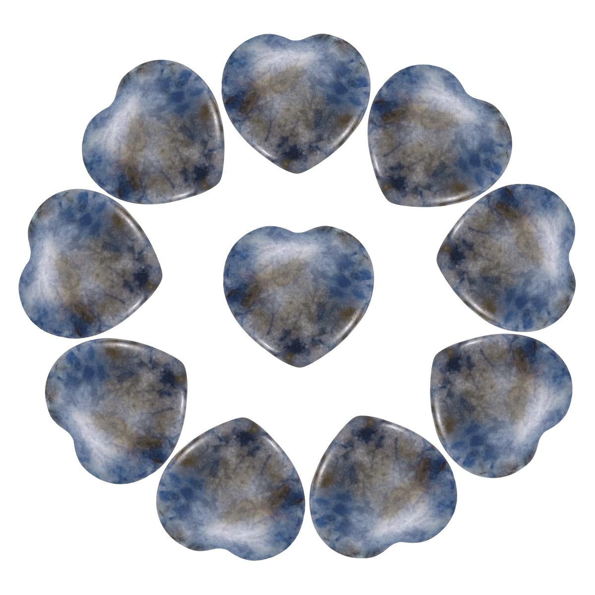 PATIKIL 10Pcs Natural Heart Shaped Crystal Stone, 0.8" Polished Love Gemstone Crystal, Pocket Rock Engraved Worry Stones for Women Valentines Gift Meditation 0.24" Thick, Blue Spot Jasper