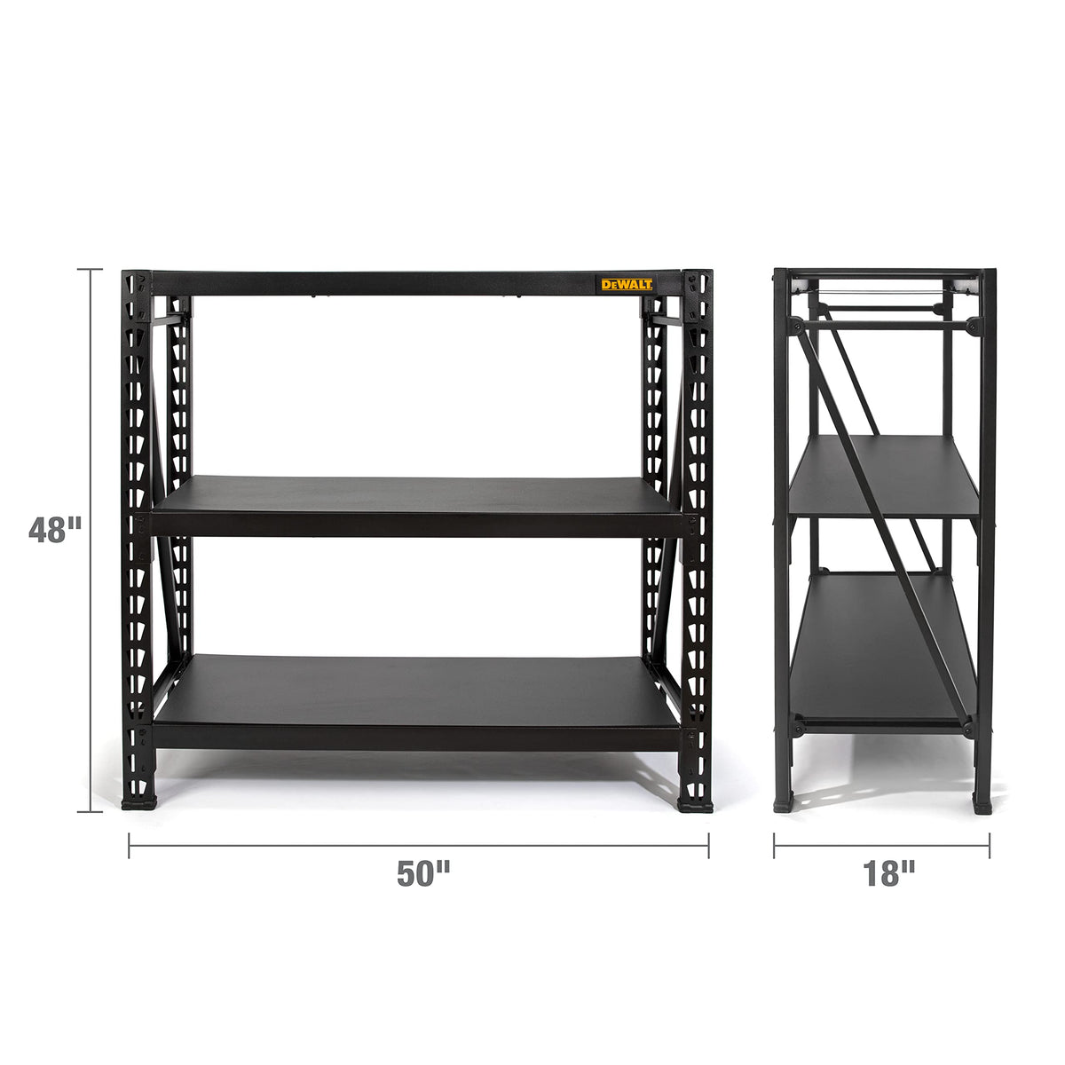 DEWALT 41658 DXST4500BLK 3-Shelf Industrial Storage Rack with Laminate Deck - 50”W x 18”D x 48”H, Black