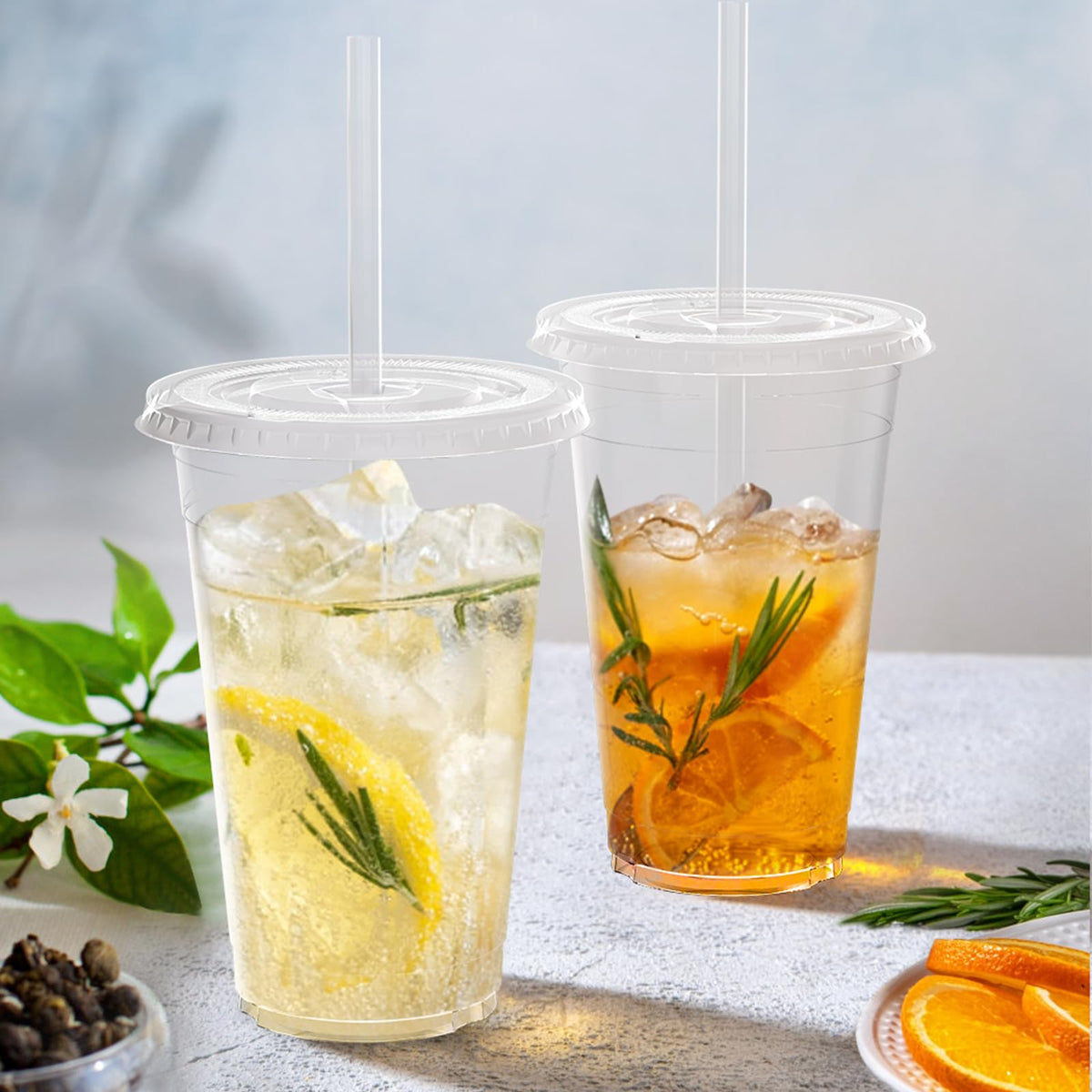 Dealusy 100 Pack - 20 oz Clear Plastic Cups with Lids and Straws, Sturdy & Food Safe Iced Coffee Cups with lids, Disposable Plastic Smoothie Cups for Cold Drinks