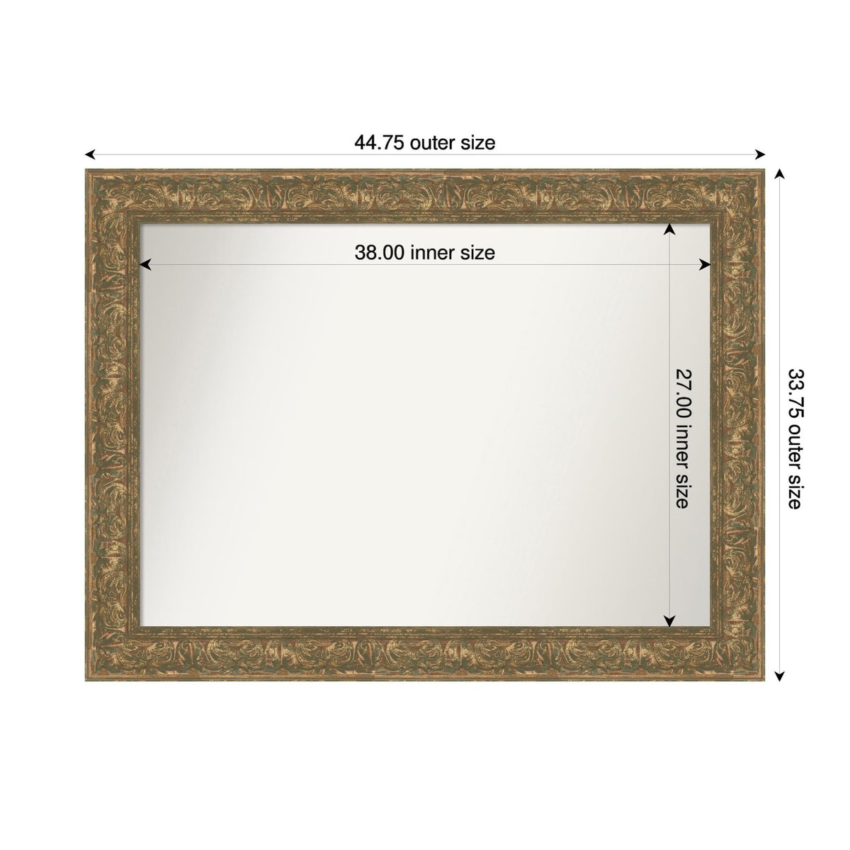 Amanti Art Bronze Wall Mirror 34x45 Luxe Bronze Gold Rectangle Bathroom Mirror for Wall Decor Living Room, X-Large Traditional Frame, Hangs Horizonally and Vertically, Bathroom Decor, Non-Beveled Edge