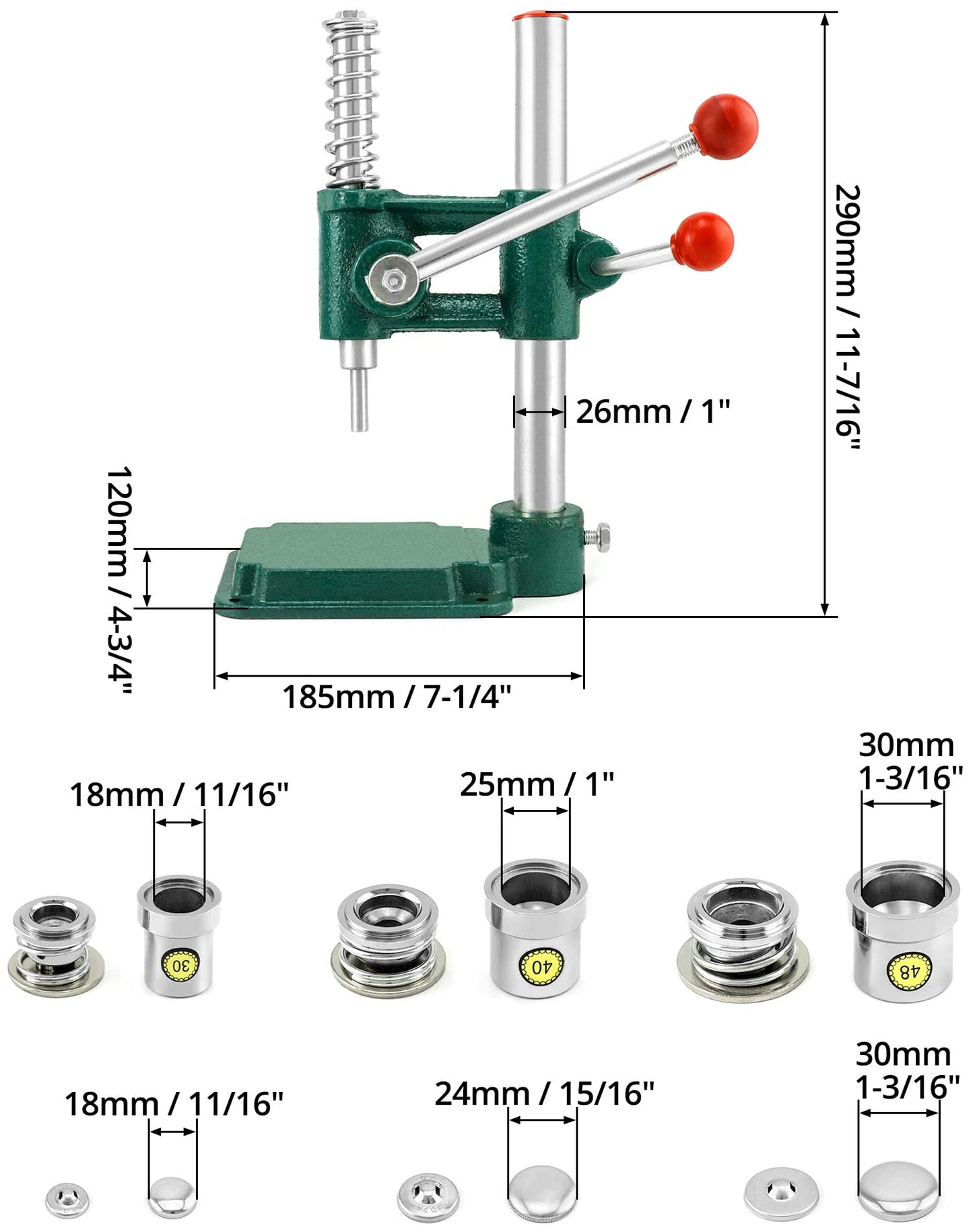 QWORK Fabric Button Maker Kit with 3 Die Sizes – Adjustable Press Tool for Sewing, DIY, Upholstery, 11/16", 1", 1-3/16" Dies