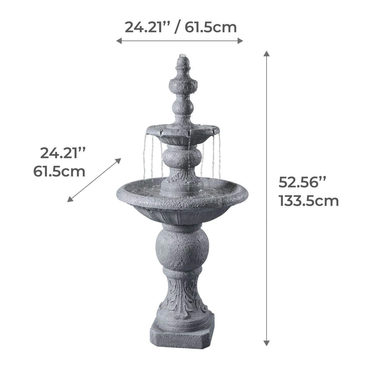 Teamson Home 52.56 in. Outdoor Two-Tier Water Fountain with Realistic ICY Stone Texture for Outdoor Living Spaces Creating a Calming Oasis for Gardens, Landscaping, Patios, Balconies, Lawns, Gray