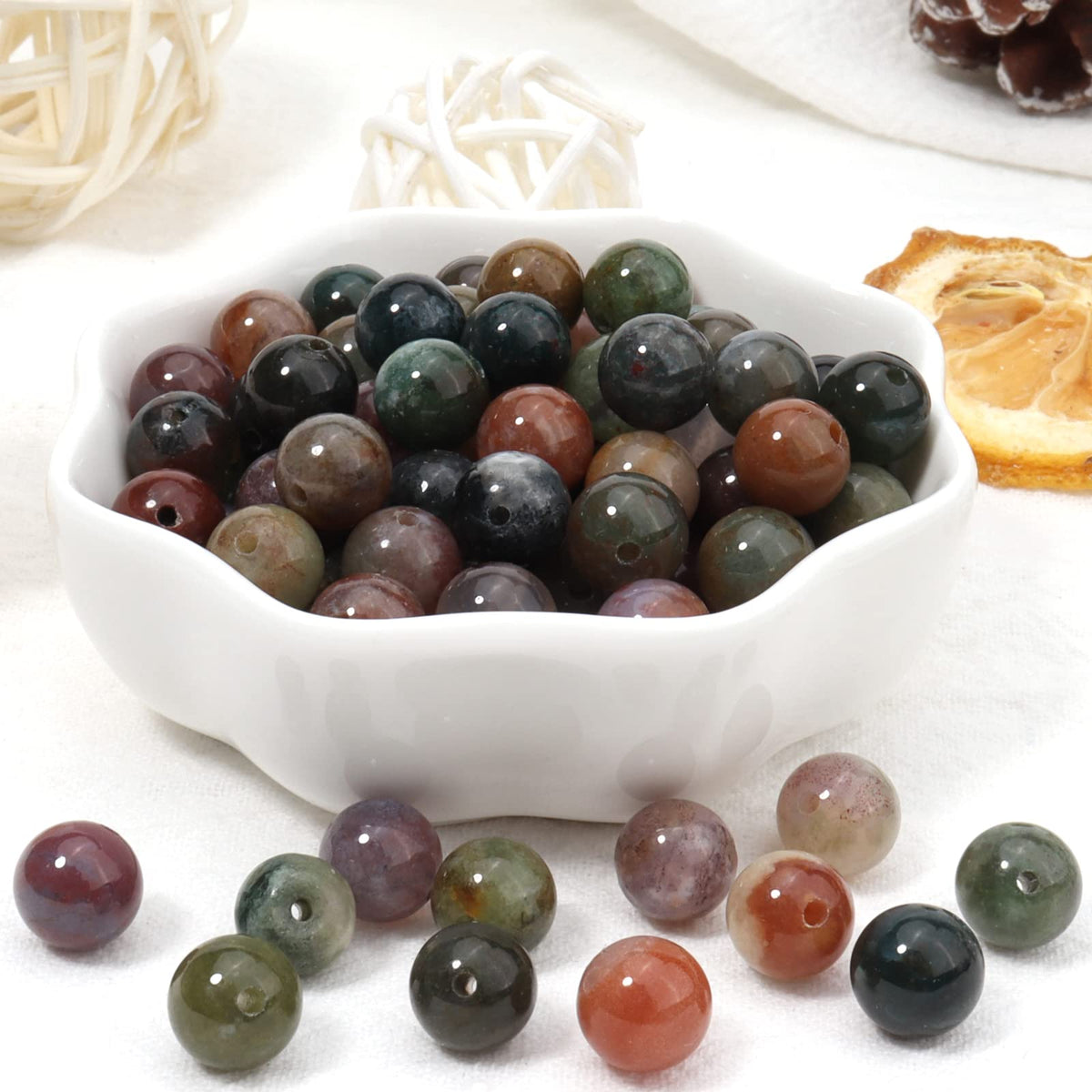 35pcs 10mm Natural Stone Beads Indian Agate Beads Energy Crystal Healing Power Gemstone for Jewelry Making, DIY Bracelet Necklace