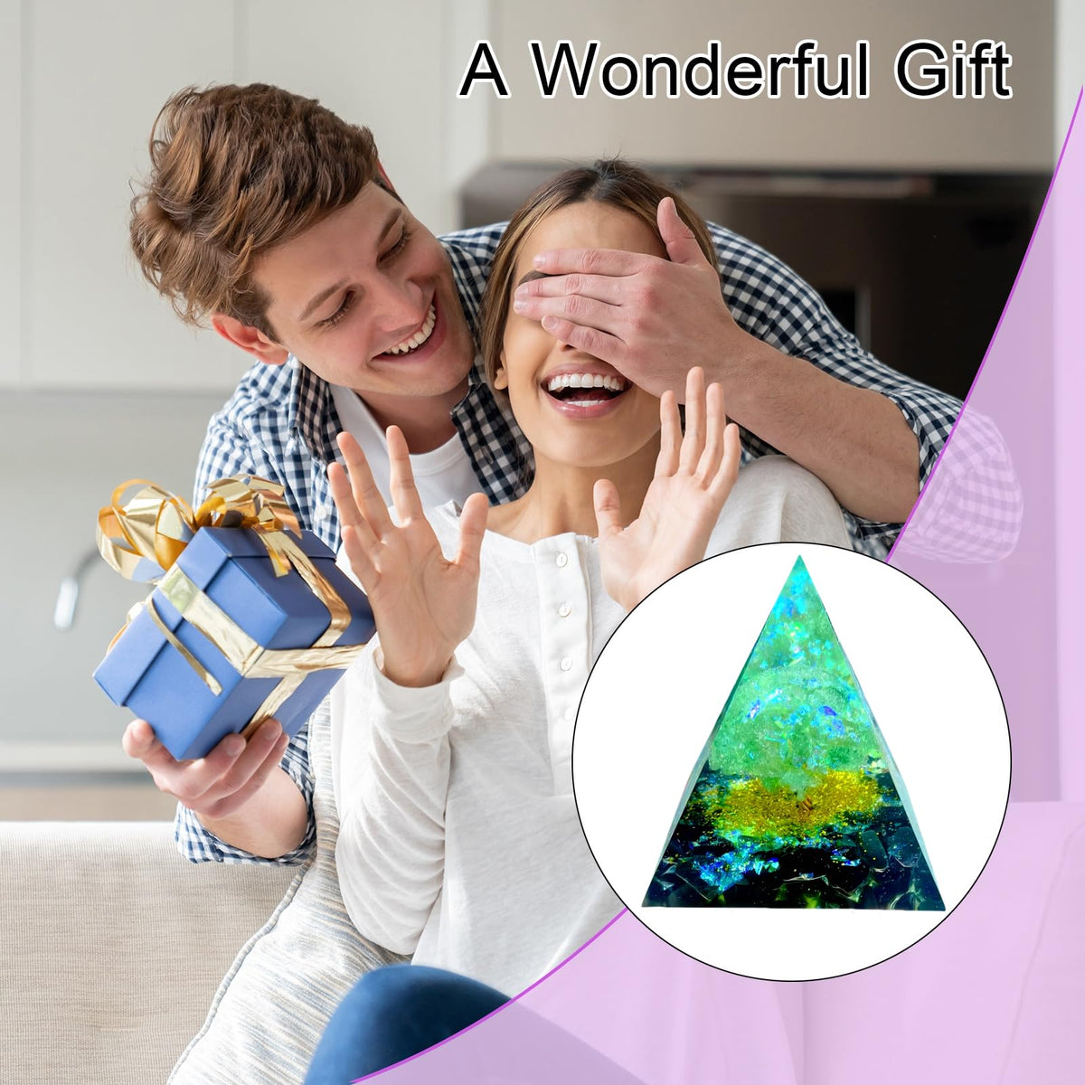 Saefheled Tree of Life Orgone Pyramid,Natural Green Strawberry&Obsidian Orgonite Healing Crystal Pyramid,Crystal Stone Positive Reiki Energy Generator Collection Wealth Lucky Meditation Tool(6cm)