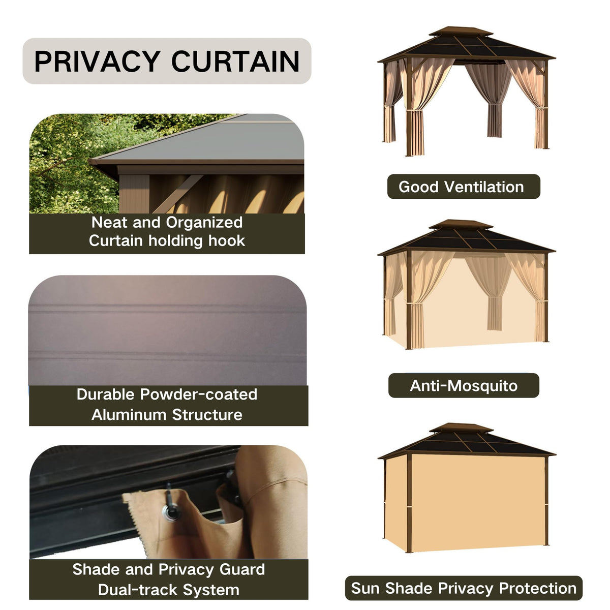 Patio Kingdom 10'x12' Hardtop Gazebo with Double Polycarbonate Roof, All Weather Aluminum Frame Outdoor Pavilion with Curtains and Netting, UV Protection for Patio, Lawn & Garden