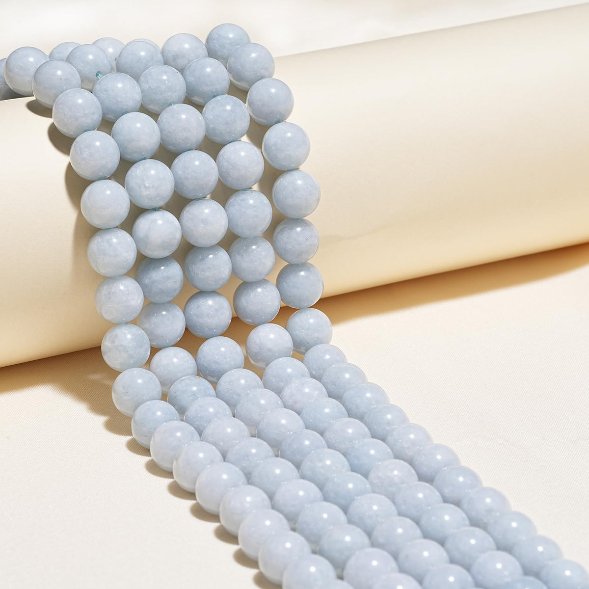 10mm Natural Aquamarine Gemstone Beads Polished Round Smooth Stone Beads for Bracelets Jewelry Making 15inch Loose Beads