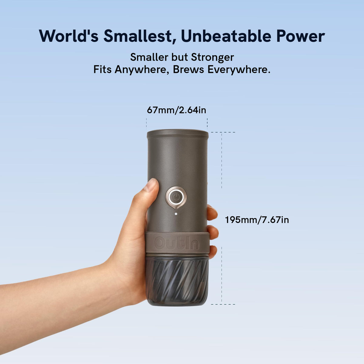 OutIn Mino Portable Electric Espresso Machine, Mini Camping Coffee Maker for Travel, Pocket Sized Coffee Machine Self-Heating, Ground Coffee & NS Capsule Adapter For Adventure