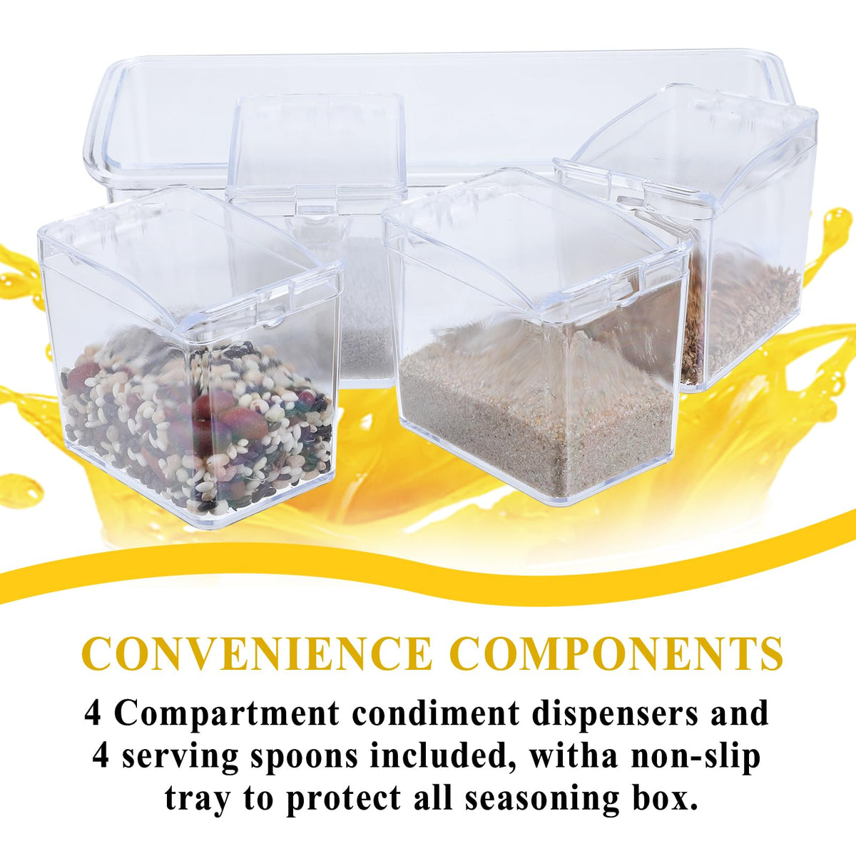 Tobeelec 4 Pcs Clear Seasoning Box with Spoon, 16 Pcs Kitchen Seasoning Spice Pots Acrylic Spice Storage Containers Condiment Jars Clear Spice Jars with Cover for Salt Candy Cruet Sugar