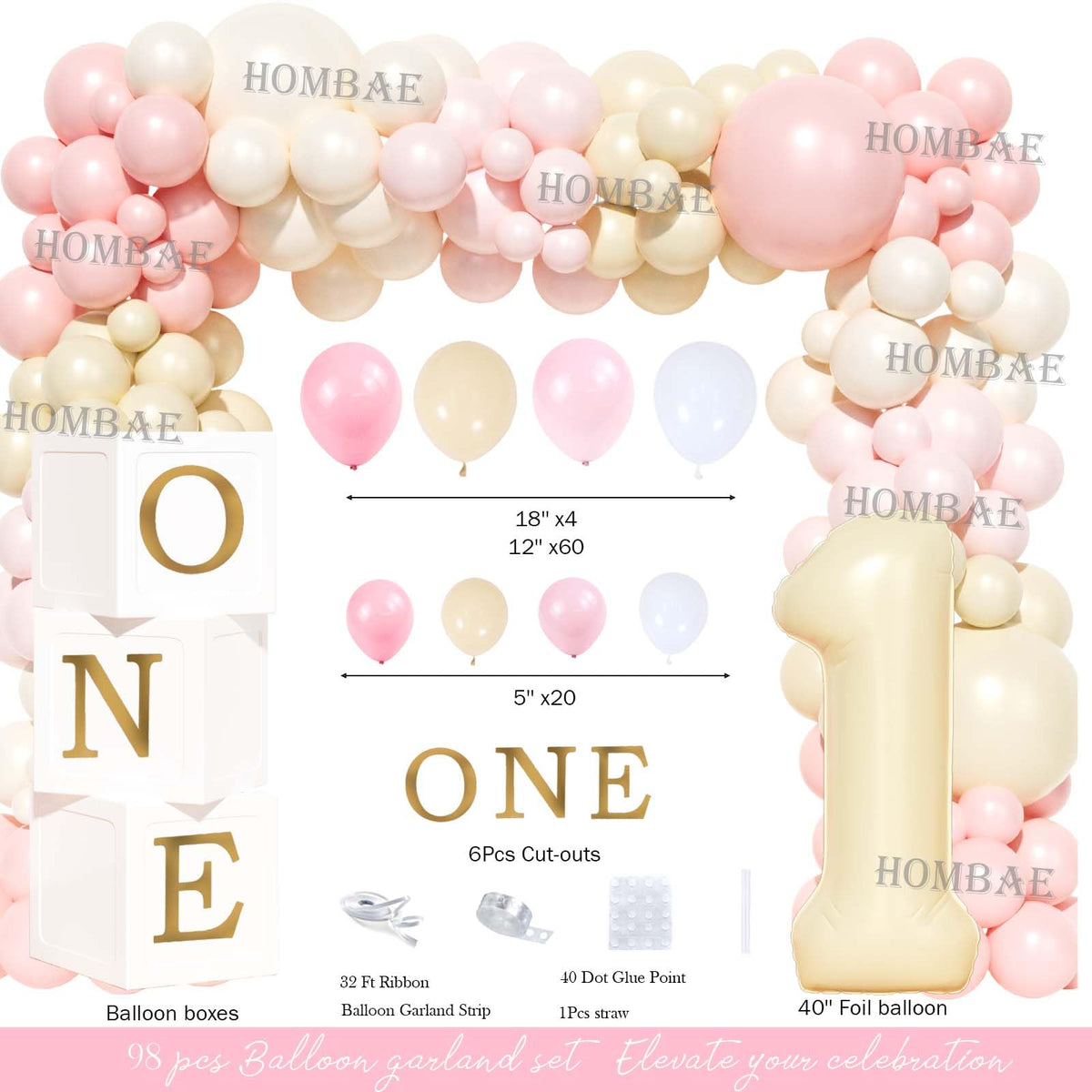 Hombae Beary First Birthday Decorations for Girl, Teddy Bear 1st Birthday Party Supplies, Pink Ivory Balloon Garland, Girl Baby Photo Banner, Bear Birthday Themed Decor Party Pack