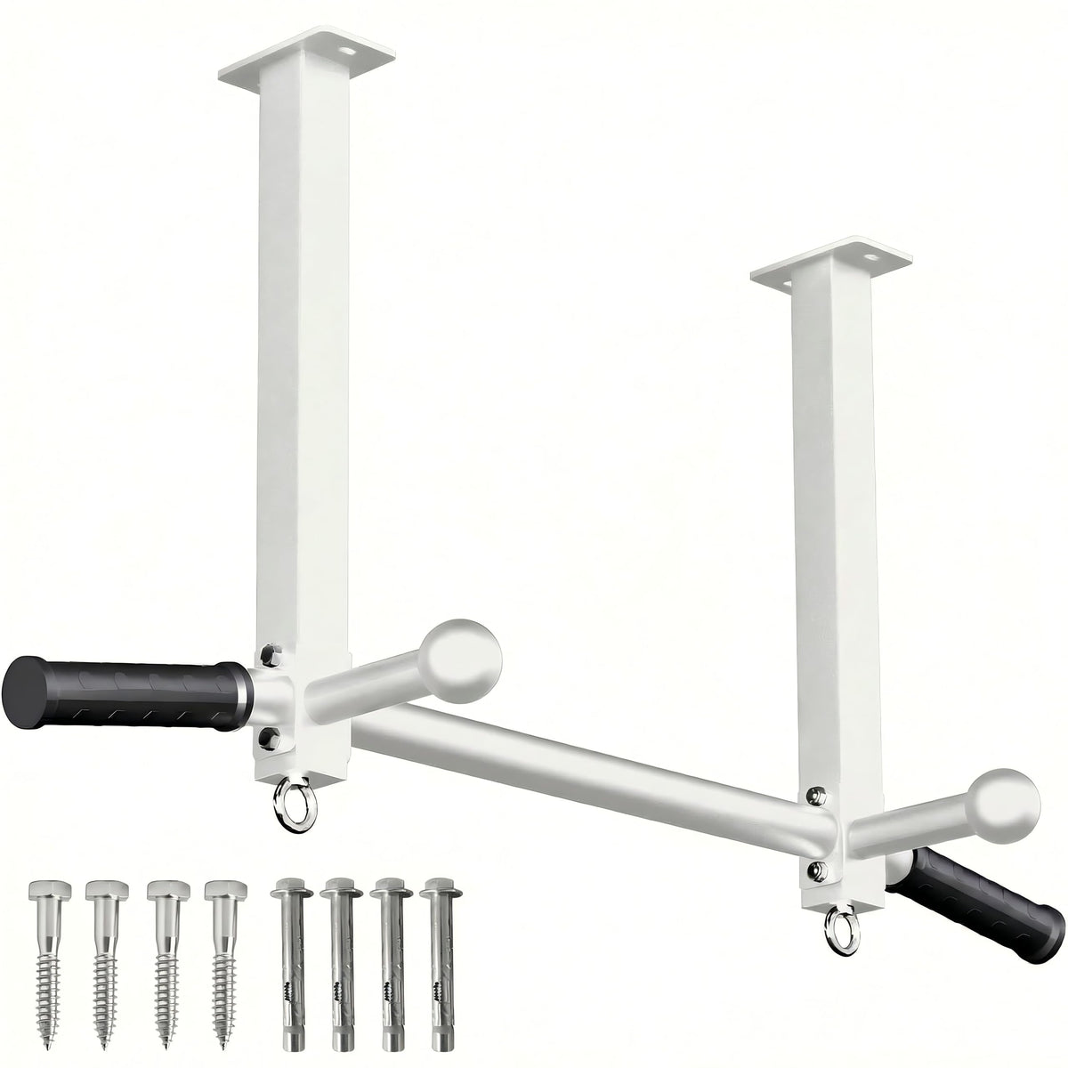 Ceiling Mount Pull Up Bar for Garage/Basement/Rafter - Heavy Duty 600LBS Adjustable Height Multi-Grip Chin Up Bar,Ceiling Joist/Beam (White)
