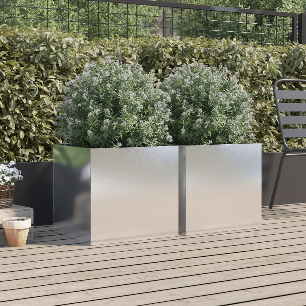 Tmriohed Stainless Steel Planter Boxes Set of 2 Large Silver Rectangular Modern Outdoor Indoor Garden Flower Pot 19.3"x18.5"x18.1" for Patio Balcony Living Room