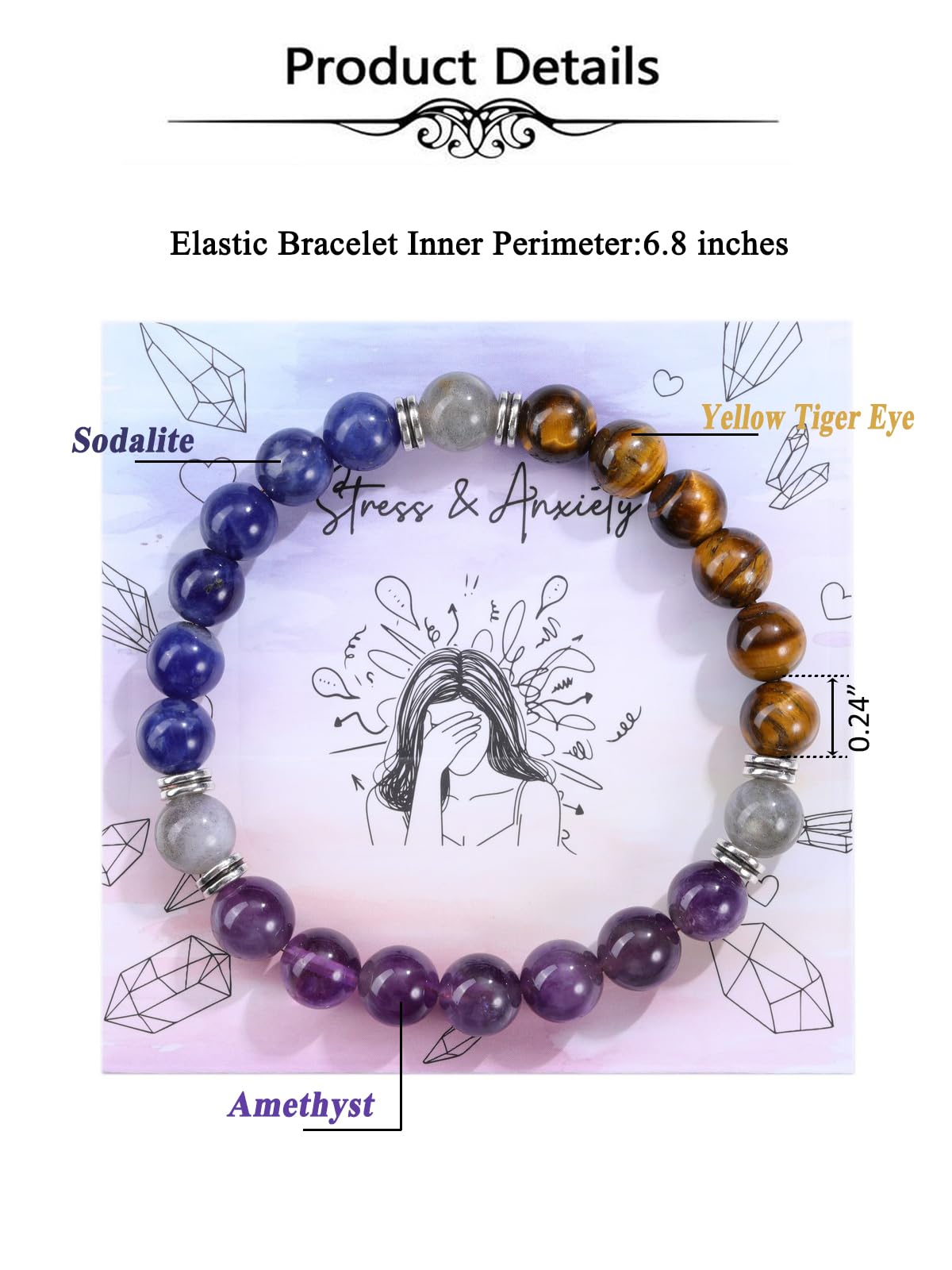 Top Plaza Healing Chakra Anxiety Bracelets for Women Natural 8mm Crystal Gemstone Beaded Protection Bracelet Good Luck Energy Jewelry Gifts for Mom - Style 1