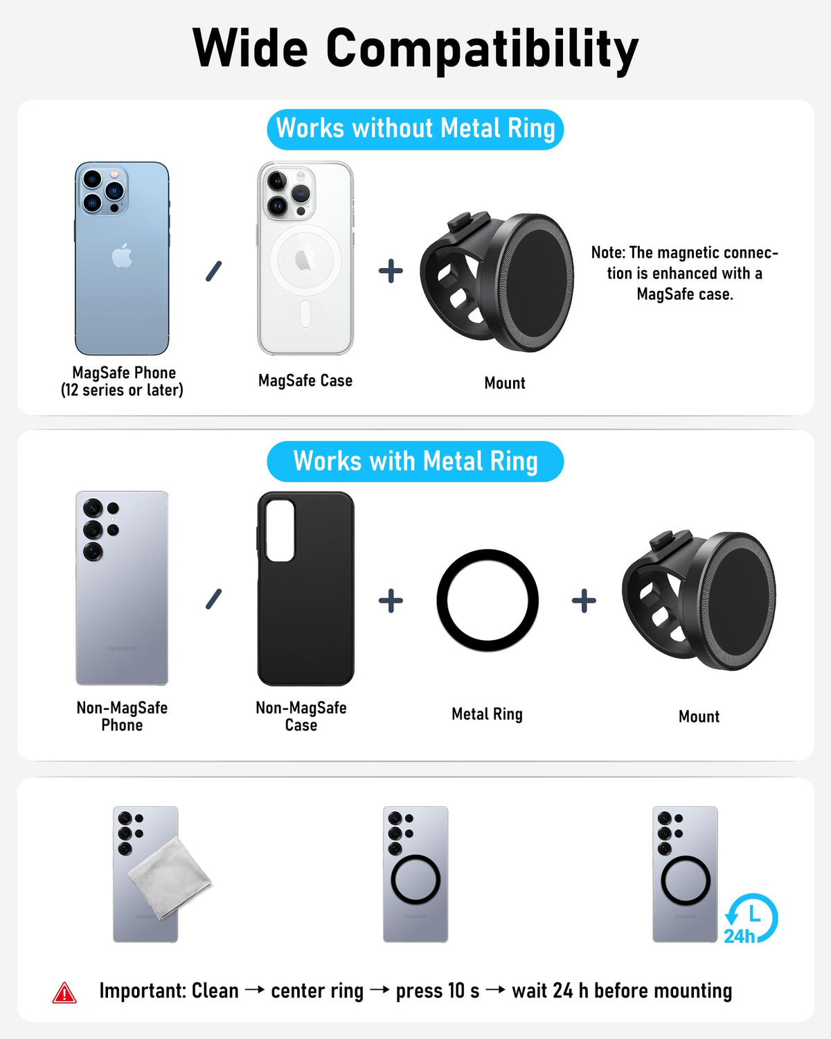 NINEFATICS Stroller Phone Holder, Compatible with MagSafe, Magnetic Handlebar Mount, 17x N52 Strong Magnets, Fits Treadmills, Peloton, Shopping & Golf Carts, Adjustable Strap, iPhone 12–17 & Android