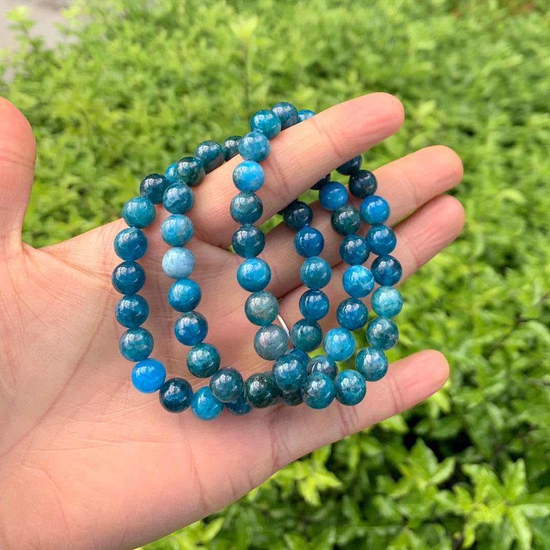 Adabele Real Natural Blue Apatite Gemstone Beaded Bracelet 8.5 inch Stretch Bracelet Chakra Healing Crystal Stone Jewelry Women Mom Gift (Unisex) GB8-D56